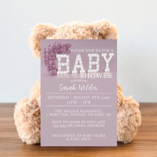 Dusky Pink Balloon Baby shower Invitation Kaart