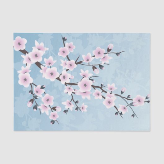Dusky Pink Bleek Blue Cherry Blossom Tissuepapier (Voorkant)