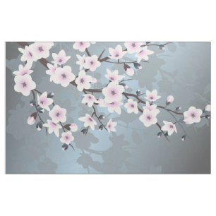 Dusky Pink Blue Cherry Blossom Floral Stof