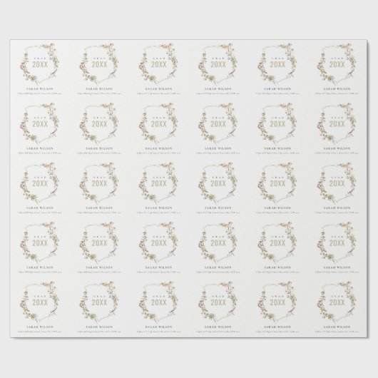 Dusky Pink Blush Wildflower Crest Afstuderen Cadeaupapier (Vlak)