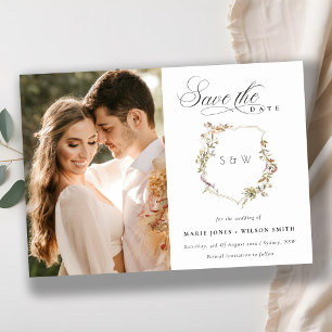 Dusky Pink Blush Wildflower Crest Foto bruiloft Save The Date