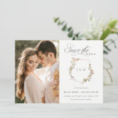 Dusky Pink Blush Wildflower Crest Foto bruiloft Save The Date (Staand voorkant)