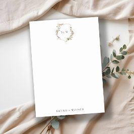 Dusky Pink Blush Wildflower Crest Initiaal Monogra Notitiekaartje