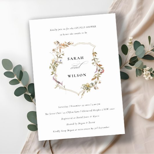 Dusky Pink Blush Wildflower Crest Paar Douche Kaart