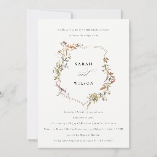 Dusky Pink Blush Wildflower Crest repetitie diner Kaart (Voorkant)