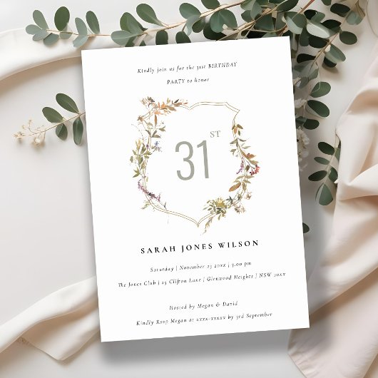 Dusky Pink Blush Wildflower Crest Verjaardag Kaart