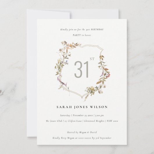 Dusky Pink Blush Wildflower Crest Verjaardag Kaart (Voorkant)