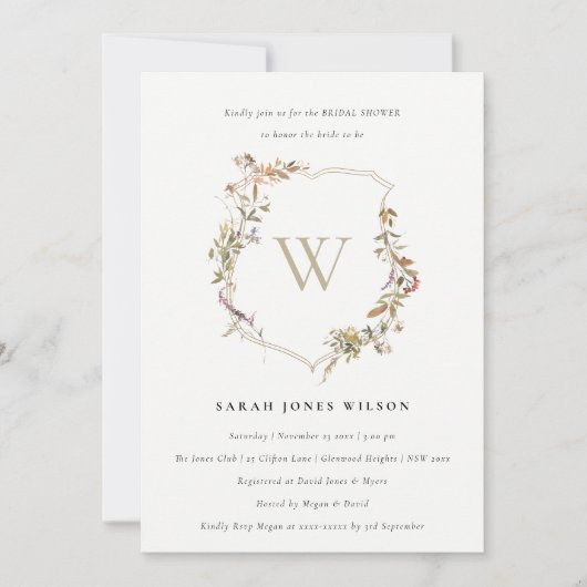 Dusky Pink Blush Wildflower Crest Vrijgezellenfees Kaart (Voorkant)