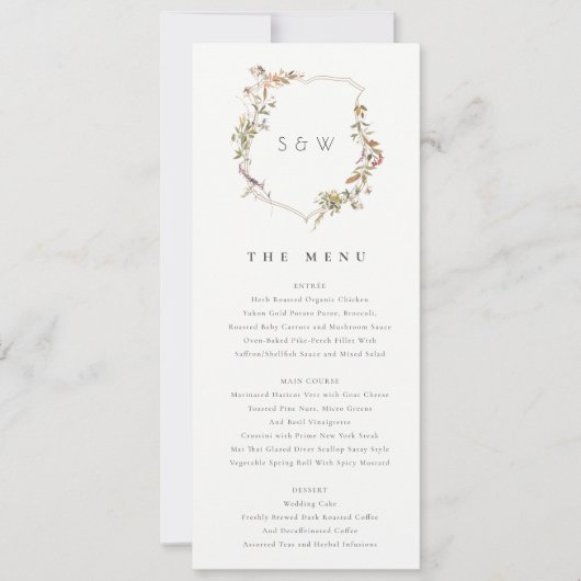 Dusky Pink Blush Wildflower Crest Wedding Menu Kaart (Voorkant)