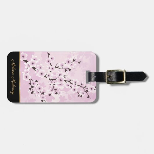 Dusky Pink Cherry Blossom Asia Floral personaliser Bagagelabel (Voorkant horizontaal)