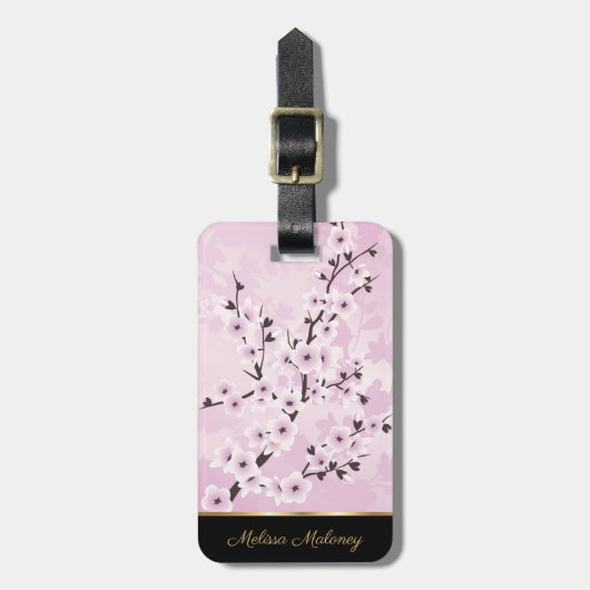 Dusky Pink Cherry Blossom Asia Floral personaliser Bagagelabel (Voorkant verticaal)