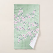 Dusky Pink Cherry Blossom Green Background Floral Bad Handdoek (Handdoek)