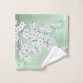 Dusky Pink Cherry Blossom Green Background Floral Bad Handdoek (Wasdoekje)