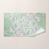 Dusky Pink Cherry Blossom Green Background Floral Bad Handdoek (Handdoek)
