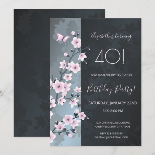 Dusky Pink Cherry Blossoms Custom Birthday Kaart (Voorkant / Achterkant)