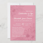 Dusky Pink Daisies Line Art Viering van het leven Kaart (Voorkant)