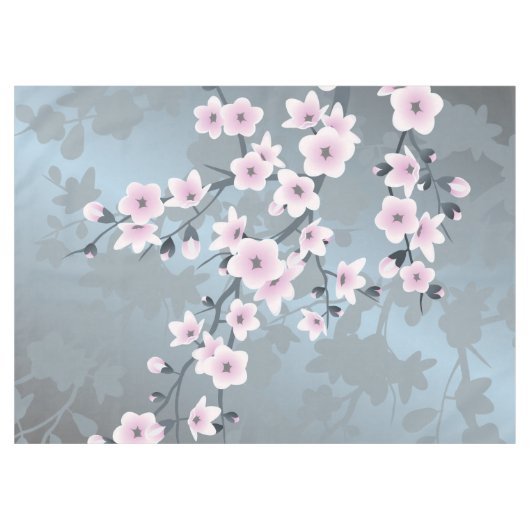 Dusky Pink Dusty Blue Cherry Blossom Tafelkleed (Voorkant (Horizontaal))