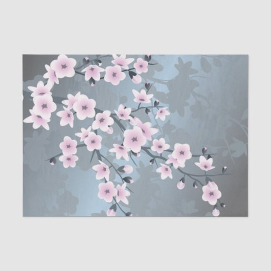 Dusky Pink Dusty Blue Cherry Blossom Tissuepapier (Voorkant)