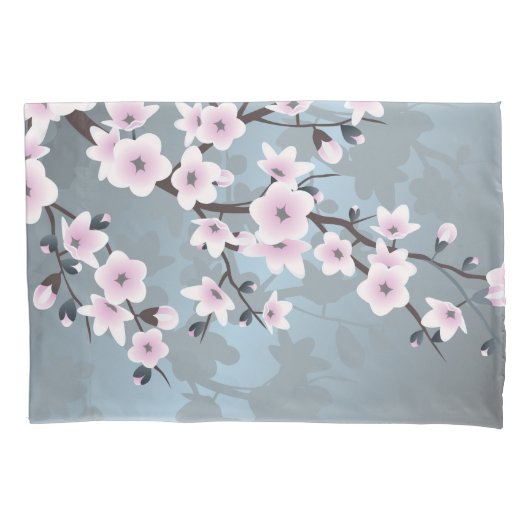 Dusky Pink Dusty Blue Cherry Blossoms Floral Kussensloop (Voorkant)