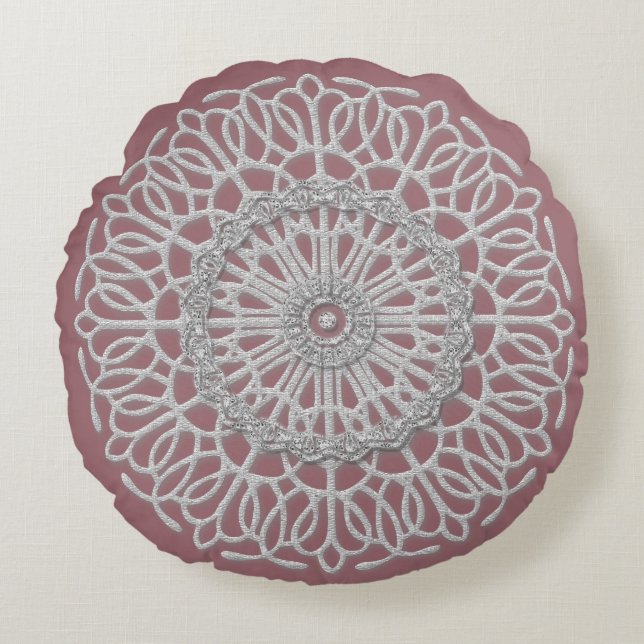 Dusky Pink en Gray Shabby Chic-ontwerp Rond Kussen (Voorkant)