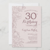 Dusky Pink Floral 30th Birthday Party Kaart (Voorkant)