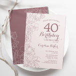 Dusky Pink Floral 40th Birthday Party Kaart<br><div class="desc">Dusky Pink Floral 40th Birthday Party Invitation. Minimalistisch modern ontwerp met botanische contouren en lettertype typografiescript. Eenvoudige trendy nodigt een perfecte kaart uit voor een stijlvolle feestdag in het vrouw. Kan op elke leeftijd worden aangepast. Uitnodigingen op Zazzle afdrukken of sjabloon voor digitaal afdrukken direct downloaden.</div>