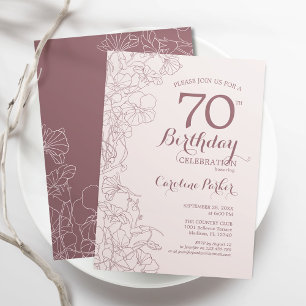 Dusky Pink Floral 70th Birthday Party Kaart