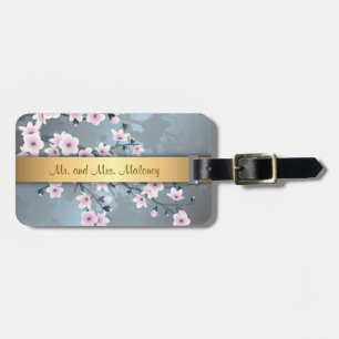 Dusky Pink Grayish Blue Cherry Blossom Bagagelabel