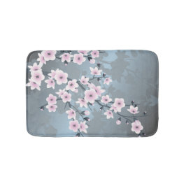 Dusky Pink Grayish Blue Cherry Blossom Floral Badmat