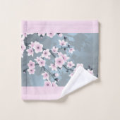 Dusky Pink Grayish Blue Cherry Blossom Floral Bath Bad Handdoek (Wasdoekje)