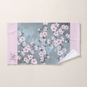 Dusky Pink Grayish Blue Cherry Blossom Floral Bath Bad Handdoek (Handdoek)
