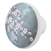 Dusky Pink Grayish Blue Cherry Blossom Floral Keramische Knop (Rechts)