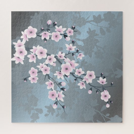 Dusky Pink Grayish Blue Cherry Blossom Floral Legpuzzel (Verticaal)