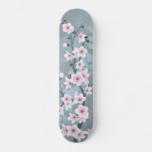 Dusky Pink Grayish Blue Cherry Blossom Floral Persoonlijk Skateboard