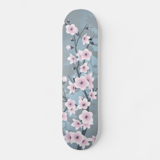Dusky Pink Grayish Blue Cherry Blossom Floral Persoonlijk Skateboard (Voorkant)