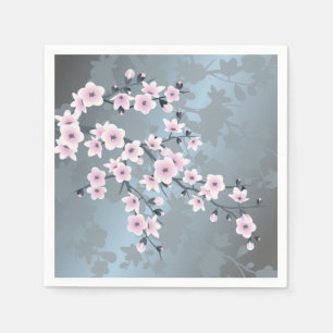 Dusky Pink Grayish Blue Cherry Blossom Servet