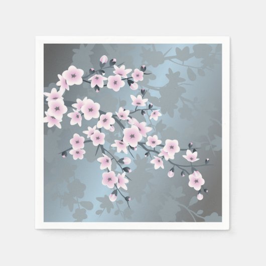 Dusky Pink Grayish Blue Cherry Blossom Servet (Voorkant)