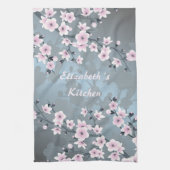 Dusky Pink Grayish Blue Cherry Blossom Theedoek (Verticaal)