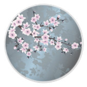Dusky Pink Grayish Blue Cherry Blossoms Floral Keramische Knop (Voorkant)