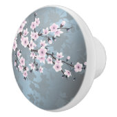 Dusky Pink Grayish Blue Cherry Blossoms Floral Keramische Knop (Rechts)