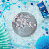 Dusky Pink Grayish Blue Cherry Blossoms Floral Papieren Bordje (Feest)