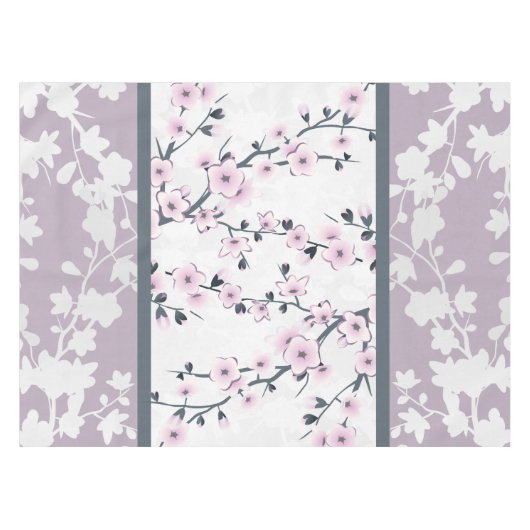 Dusky Pink Mauve Stripes Cherry Blossom Tableclot Tafelkleed (Voorkant (Horizontaal))