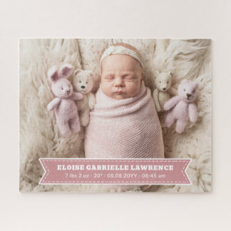 Dusky Pink Newborn Baby Girl Birth Stats Photo Legpuzzel
