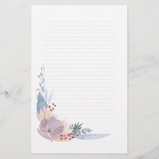 Dusky Pink Waterverf Floral Note Paper Briefpapier (Voorkant)