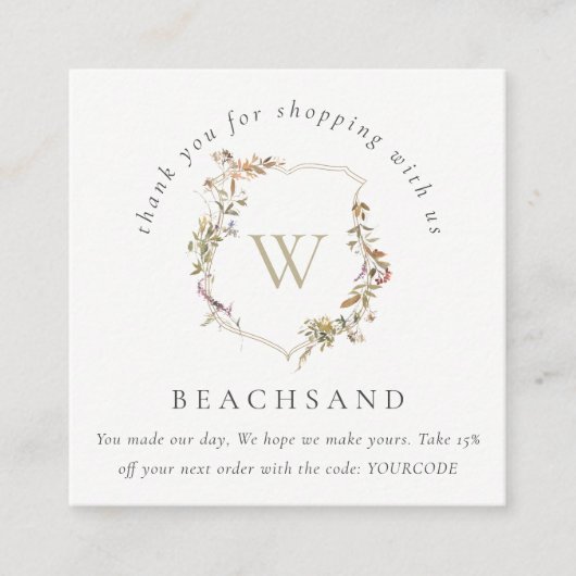 Dusky Pink Wildflower Crest Bedankt voor het winke Vierkante Visitekaartje (Voorkant)