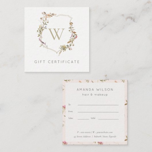 Dusky Pink Wildflower Crest Gift Certificaat (Voorkant / Achterkant)
