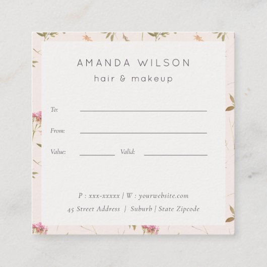 Dusky Pink Wildflower Crest Gift Certificaat (Achterkant)