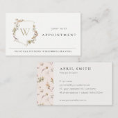 Dusky Pink Wildflower Monogram Crest Afspraak Visitekaartje (Voorkant / Achterkant)