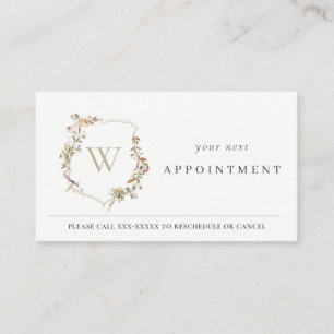 Dusky Pink Wildflower Monogram Crest Afspraak Visitekaartje