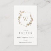 Dusky Pink Wildflower Monogram Crest Verwijs Vrien Visitekaartje (Voorkant)